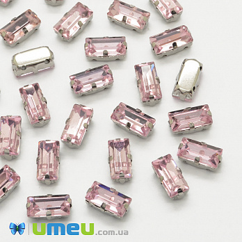 Шатон прямокутний 10х5 мм, Темне срібло, Рожевий (KAB-040977)