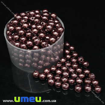 Намистина пластикова Кругла Перли, 6 мм, Коричнева (BUS-031656)