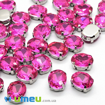 Шатон овальний 10х8 мм, Темне срібло, Малиновий (KAB-037980)