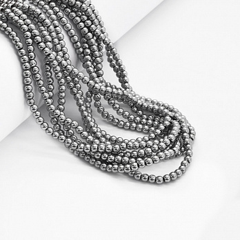 Бусины стеклянные гальванизированные, 4 мм, Серебристые, Круглые (BUS-052049)