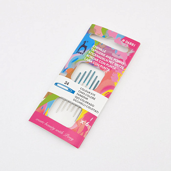 Набор вышивальных иголок (шенил) №24 PONY с цветным ушком, 6 шт (UPK-060061)