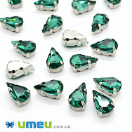 Шатон крапля 13х8 мм, Темне срібло, Смарагдовий (KAB-040684)