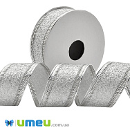 Лента декоративная парчовая, 25 мм, Серебристая (LEN-048083)