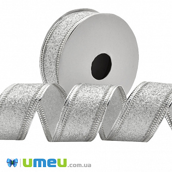 Лента декоративная парчовая, 25 мм, Серебристая (LEN-048083)