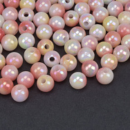 Бусины пластиковые градиентные, Круглые, 6 мм, Розово-желтые  (BUS-059556)