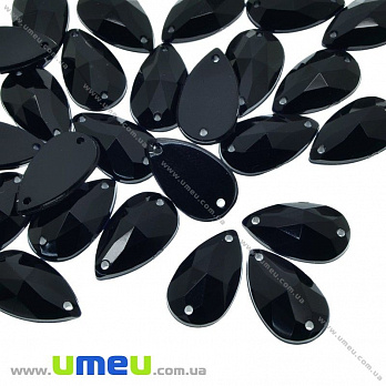 Пришивний кристал пласт. Крапля гранована, 13х8 мм, Чорний (KAB-030597)