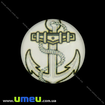 Кабошон стекл. с принтом Морской якорь, 16 мм, Круглый (KAB-017683)