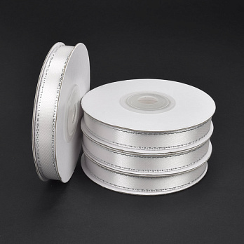 Атласная лента с люрексом, 10 мм, Белая с серебром (LEN-016729)