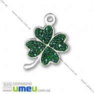 Підвіска з срібла 925 з кристалами Swarovski, Клевер зелений, 25х16 мм (POD-002158)
