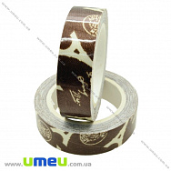 Декоративный скотч тканевый, Париж, 15 мм, Коричневый (DIF-021205)