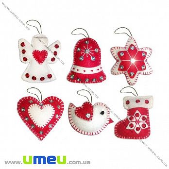 Набір з фетру для створення 6 іграшок, Ялинкові іграшки ФН-57, 6х7 см (FLT-034843)