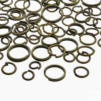 Кільця подвійні, Мікс 4-12 мм, товщина 0,7 мм, Антична бронза (PIN-051931)