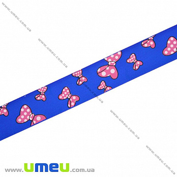 Репсова стрічка з малюнком Бантики, 25 мм, Синя (LEN-016569)