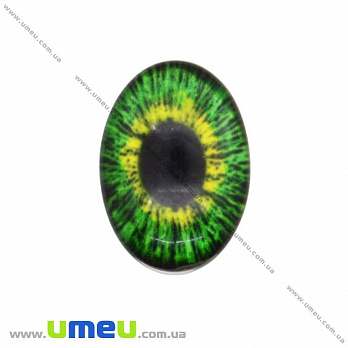 Кабошон скляний з принтом Око, 18х13 мм, Зелений, Овал (KAB-018704)