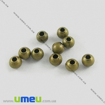 Бусина мет. круглая, 3,2 мм, Античная бронза (BUS-007470)