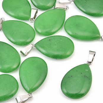 Подвеска Капля плоская, Натур. камень Нефрит малайзийский, 27х16 мм (POD-042042)