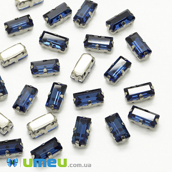 Шатон прямокутний 10х5 мм, Темне срібло, Синій темний (KAB-040982)