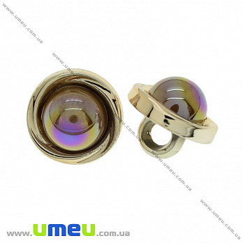 Пуговица пластиковая на ножке с полубусиной, 12 мм, Коричневая, Светлое золото (PUG-021480)