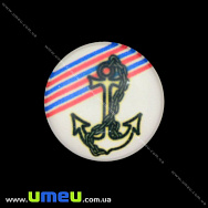 Кабошон стекл. с принтом Морской якорь, 16 мм, Круглый (KAB-017674)