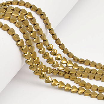 Намистини Гематит, Нат. камінь, Серце, 6х6х3 мм, З покриттям, Золотисті (BUS-057815)