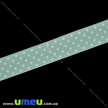 Репсовая лента в горошек, 25 мм, Бирюзовая светлая (LEN-022457)