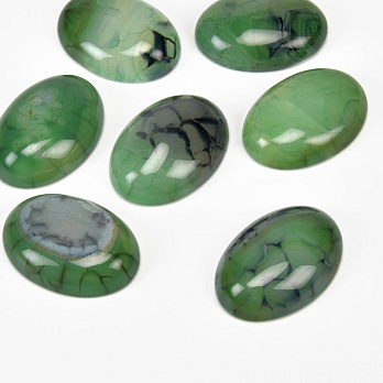 Кабошон нат. камінь Агат Кракле зелений, Овал, 25х18 мм (KAB-059211)