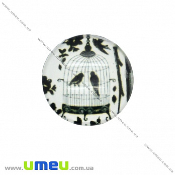 Кабошон стекл. с принтом Птичка, 18 мм, Круглый (KAB-019937)