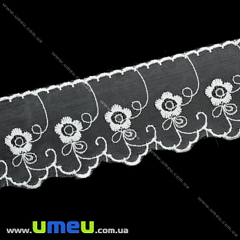 Кружево органза Цветы, 50 мм, Белое (LEN-015560)