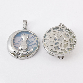 Підвіска Котик на місяці, Синт. камінь Опаліт, 33х28 мм (POD-058604)