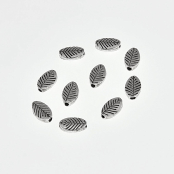 Бусины мет. Листики, 9х6х3 мм, Античное серебро (BUS-008215)