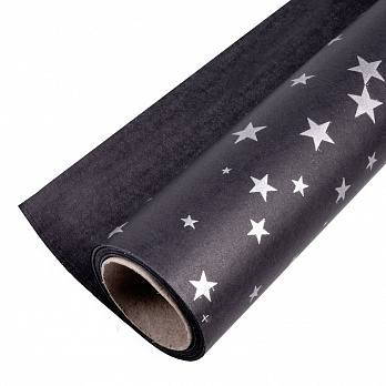 Папір тіш'ю сріблястими зірками, 50см х 14м, Чорний (UPK-051326)