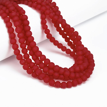 Намистини скляні матові, 6 мм, Круглі, Червоні (BUS-057268)