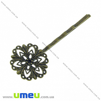 Основа мет. для шпильки невидимка філігранна, 62 мм, Антична бронза (OSN-014588)