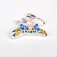 Підвіска Зайчик з полімерної глини, 37х27 мм, З малюнком (POD-059372)