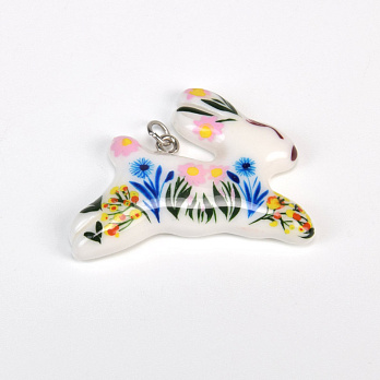 Подвеска Зайчик из полимерной глины, 37х27 мм, С рисунком (POD-059372)