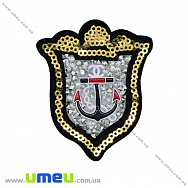 Термоаппликация со стразами Якорь, 6,5х5,5 см, Золотисто-черная (APL-031712)