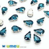 Шатон крапля 13х8 мм, Темне срібло, Бірюзовий (KAB-040672)