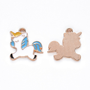 Подвеска метал. Единорог бело-голубой, 18х18 мм, Золото (POD-053610)