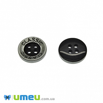 Гудзик пластиковий Кругла Classik, 15 мм, Чорно-сіра (PUG-046659)