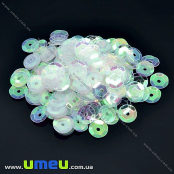 Пайетки Китай круглые граненые, 6,5 мм, Белые АВ (PAI-013127)