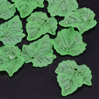 Намистини акрилові матові, Листочки, 24х23 мм, Зелені (BUS-054313)