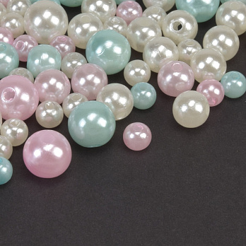 Намистини пластикові Круглі, Перли, 6-10 мм, Мікс різнокольоровий (BUS-059764)