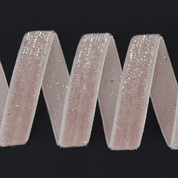 Лента бархатная с люрексом, 10 мм, Пудровая с серебром (LEN-061115)