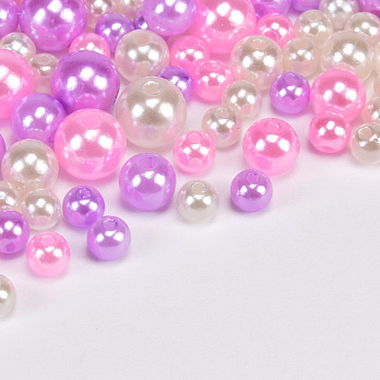 Бусины пластиковые Круглые, Жемчуг, 6-10 мм, Микс розовый (BUS-059766)