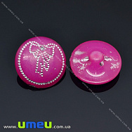 Пуговица пластиковая на полуножке Круглая с бантиком, 15 мм, Малиновая (PUG-012960)