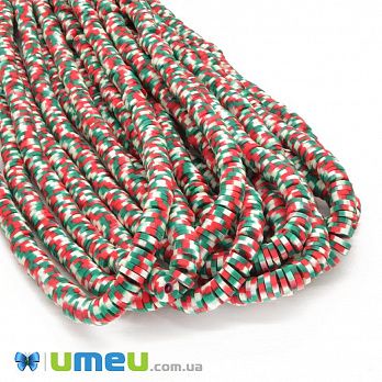 Намистини з полімерної глини, 6 мм, Червоно-зелені (BUS-044101)