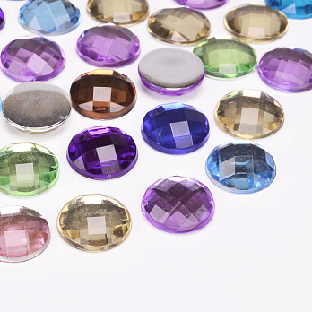 Кабошоны пластиковые, Круглые граненые, 12 мм, Микс (KAB-012491)