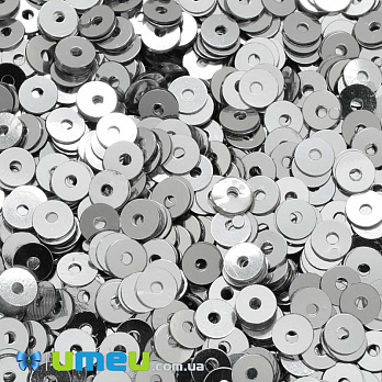 Пайетки Индия круглые плоские, 4 мм, Серебристые (PAI-037565)