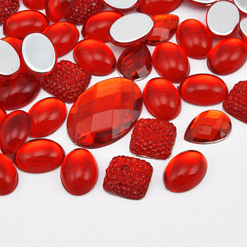 Кабошони пластикові, Мікс червоний (KAB-060971)