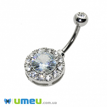 Сережка для пірсингу пупка з нерж. сталі, Темне срібло, 29х13 мм, Біла (OSN-048048)